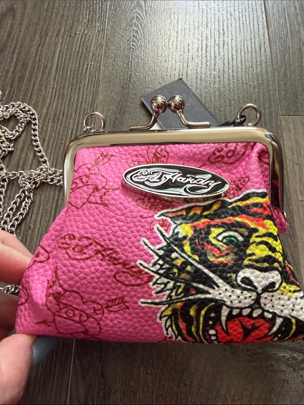 NWT Ed Hardy Hot Pink Tiger Kiss-Lock Mini Crossbody - Picture 5 of 6